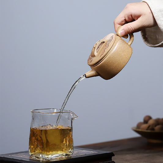 Carved Hanwa Zisha pot raw ore multicolored section