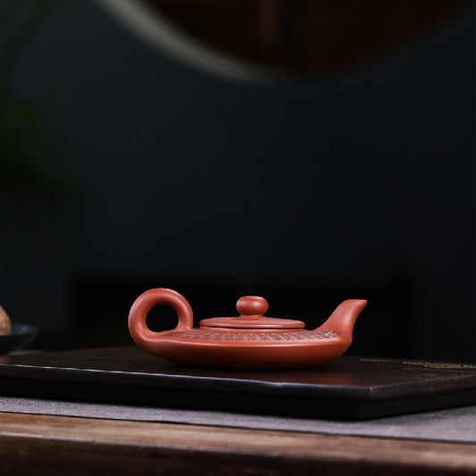 Flat Oval Tea Pot Purple Clay Pot Raw Ore Plain Cement