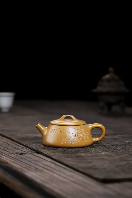 Flat-covered stone scoop gold section mud purple clay pot