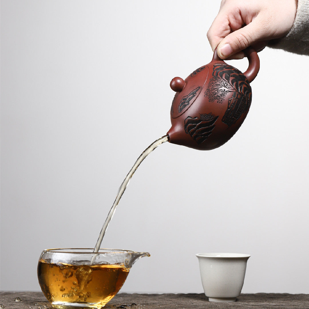 Guan Shan Xi Shi Yixing Teapot – Hand-Carved Zisha Teapot (220ml)