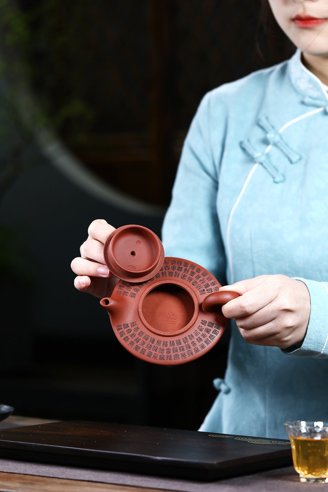 Flat Oval Tea Pot Purple Clay Pot Raw Ore Plain Cement