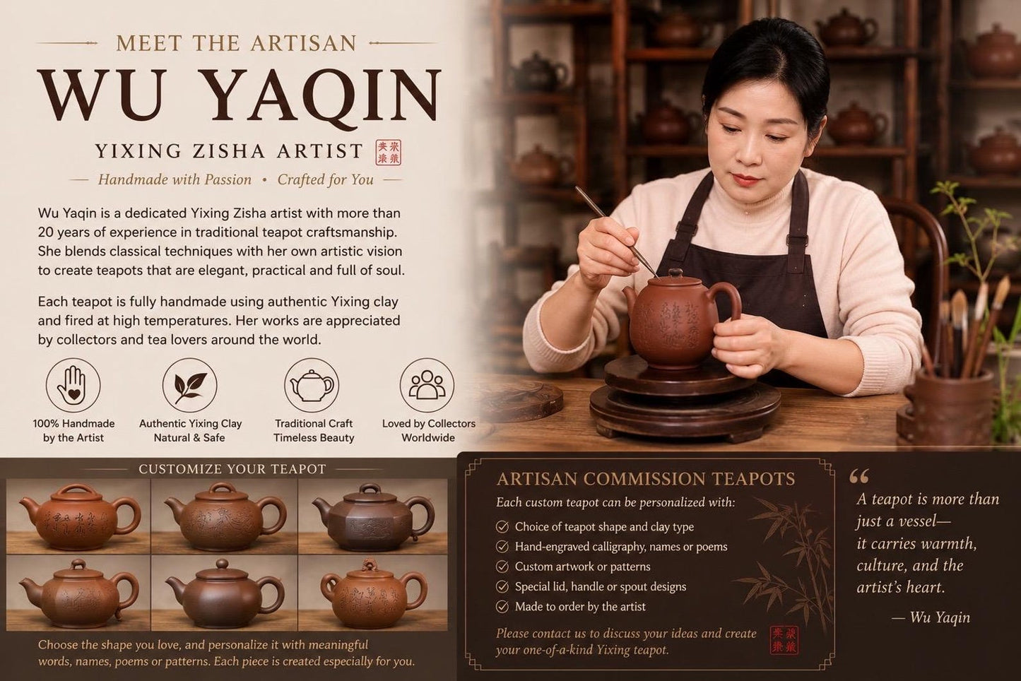 Custom Engraved Yixing Zisha Teapot | De Zhong Zi Ni Clay Gongfu Tea Pot 200ml