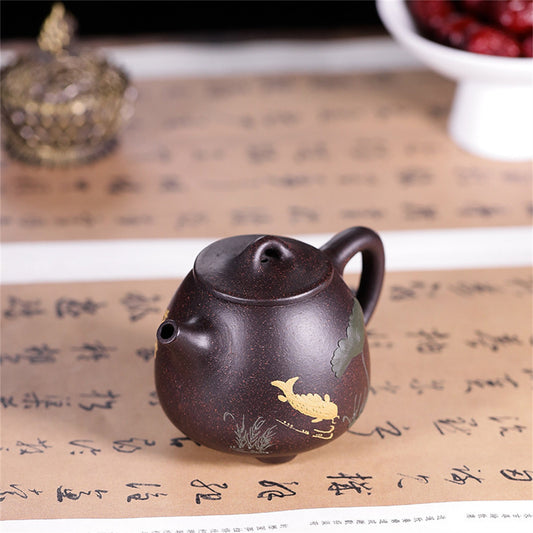 Zisha Teapot black gold sand high stone scoop small teapot kung fu tea set Gift package