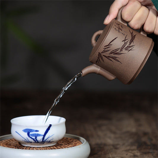 Yixing Zisha TeaPot purple sand pot green segment mud bamboo segment teapot Gift package