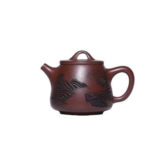 Guan Shan Gao Shi Piao Yixing Teapot – Carved Zisha Teapot (250ml)