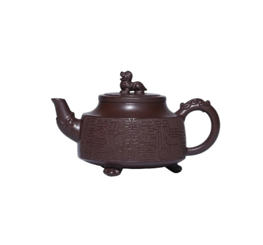 San Zu Dragon Zisha Teapot, Original Purple Clay, Handcrafted Yixing Teaware, 340ml