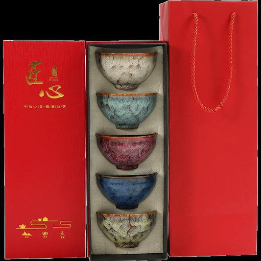 Porcelain Kung Fu Tea Set 6 Festive Five Elements