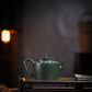Lotus Rhyme Fanggu Teapot in Green Zisha Clay, 230 ml