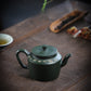 Lotus Rhyme Fanggu Teapot in Green Zisha Clay, 230 ml