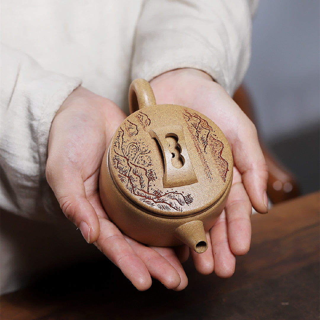 Carved Zisha Teapot “HanWa” Style – 180ml, Five-Color Segment Clay, Traditional Chinese Tea Pot
