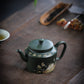 Lotus Rhyme Fanggu Teapot in Green Zisha Clay, 230 ml