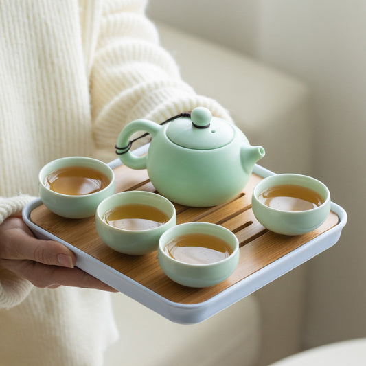 Portable One Pot Four Cups Dehua Ding Ware Tea Set