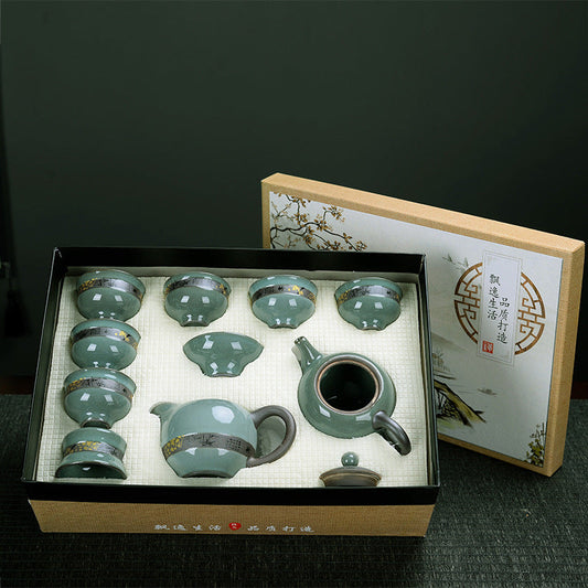 Kung Fu Tea Teaware Set Ceramic Gift Box Teapot Tea Strainer Cover Teacup Ru Ware