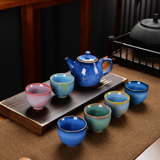 Kiln Baked Chinese Retro Style Hand Painted Pottery Tea Set