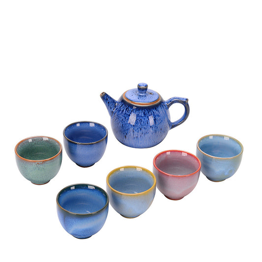 Kiln Baked Chinese Retro Style Hand Painted Pottery Tea Set