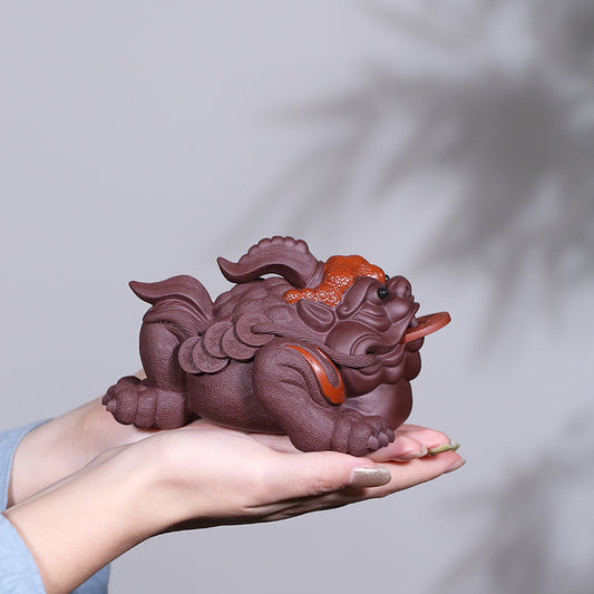 Golden Toad Yixing Purplue Sand Tea Pet Purple Clay Sculpture Tea Set