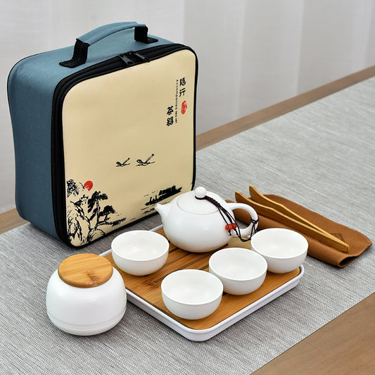 Portable Dehua Ding Ware Ceramic Travel Tea Set