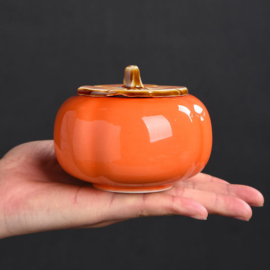 Ceramic Creative Persimmon Shape Tea Jar