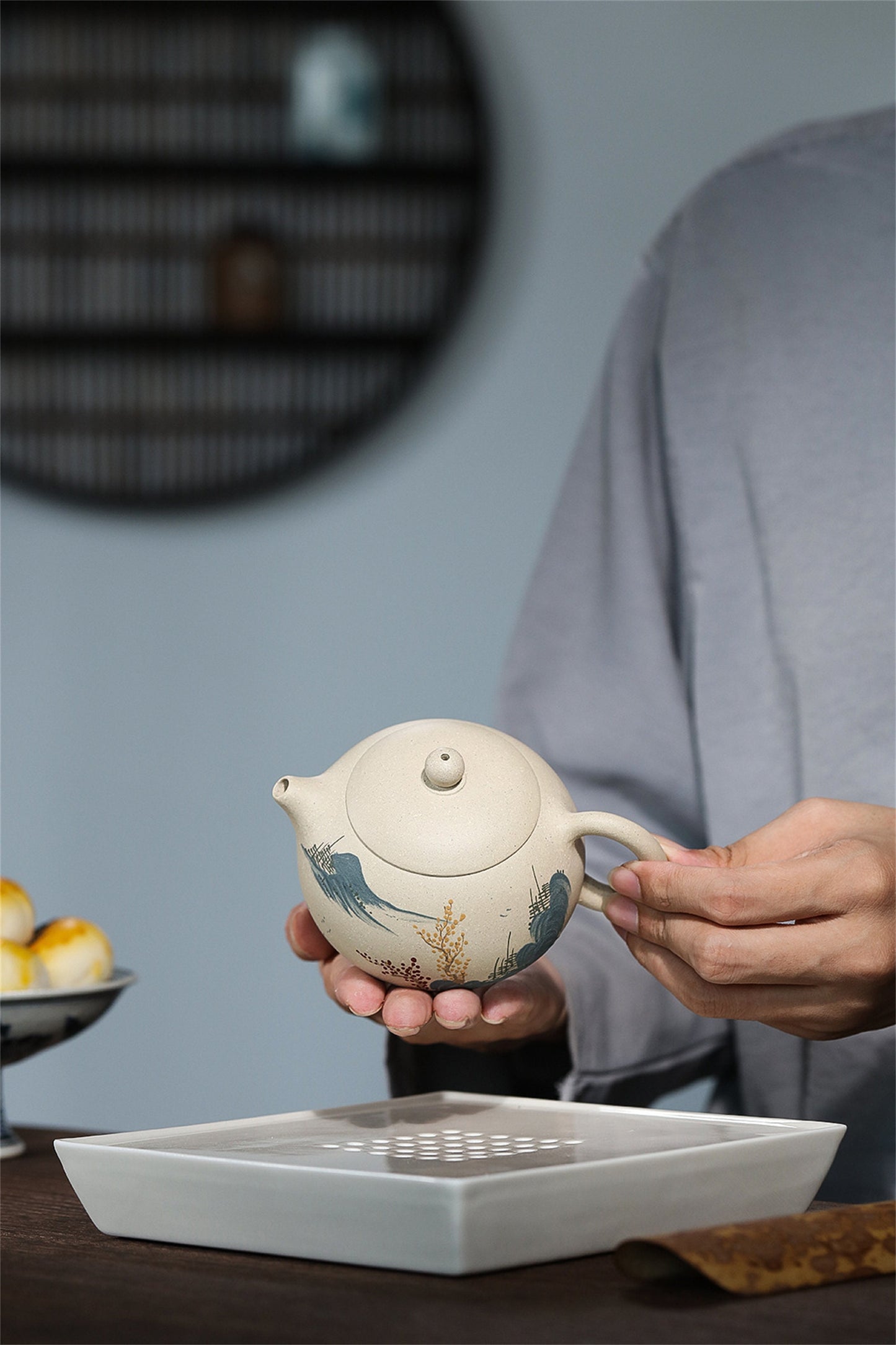 Zisha Teapot original mine white section purple sand pot pure handmade mud painted landscape Xishi pot Gift package