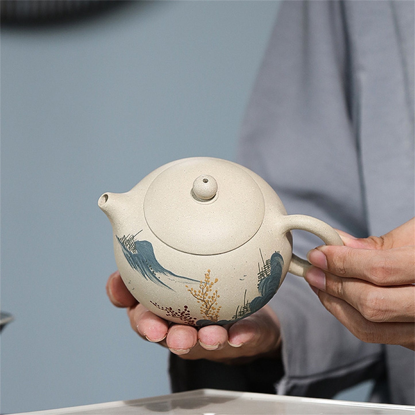 Zisha Teapot original mine white section purple sand pot pure handmade mud painted landscape Xishi pot Gift package